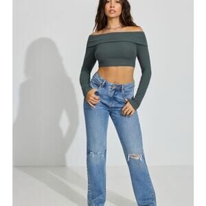 Garage Jeans Droit Années 90’s Straight Leg Blue Sz 01/25  Y2K distressed Holes